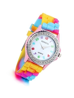 Women's Quartz Watch Rhinestone Rainbow Color Silicon Jelly Fun Play Colorful Casual Dress Wrist Watches