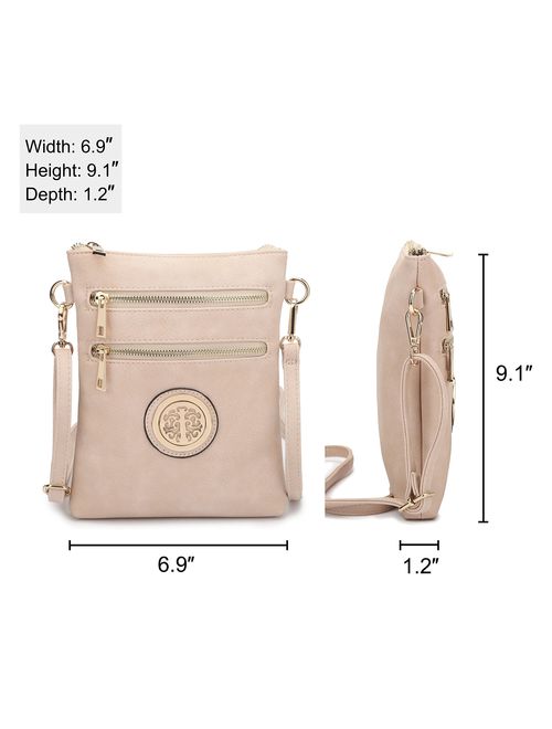 Dasein Small Crossbody Bag Multi Zipper Pockets Messenger Bag Lightweight Shoulder Bag Functional Purse