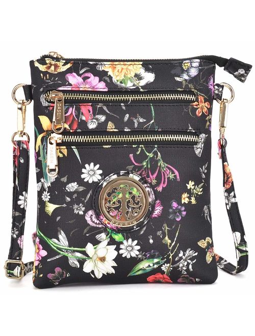 Dasein Small Crossbody Bag Multi Zipper Pockets Messenger Bag Lightweight Shoulder Bag Functional Purse