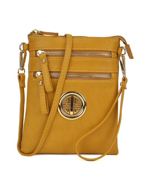 Dasein Small Crossbody Bag Multi Zipper Pockets Messenger Bag Lightweight Shoulder Bag Functional Purse