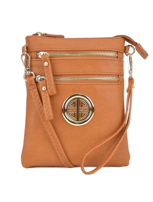 Dasein Small Crossbody Bag Multi Zipper Pockets Messenger Bag Lightweight Shoulder Bag Functional Purse