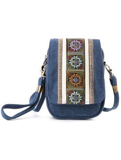 Goodhan Embroidery Canvas Crossbody Bag Cell phone Pouch Coin Purse for Women