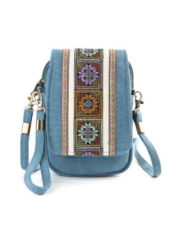 Goodhan Embroidery Canvas Crossbody Bag Cell phone Pouch Coin Purse for Women