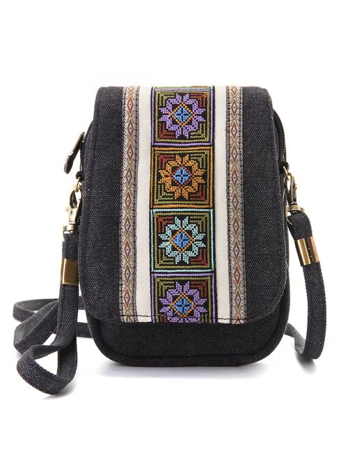 Goodhan Embroidery Canvas Crossbody Bag Cell phone Pouch Coin Purse for Women