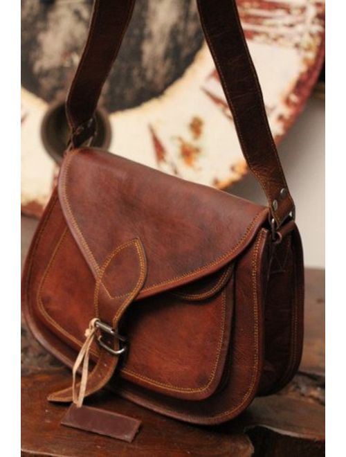 9" Women's Real Leather Shoulder Cross Body Satchel Saddle Tablet Retro Rustic Vintage Bag Handbags Purse 