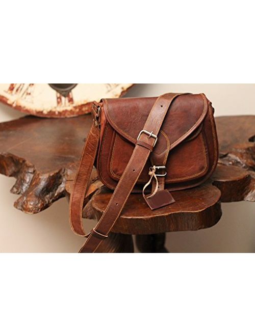 9" Women's Real Leather Shoulder Cross Body Satchel Saddle Tablet Retro Rustic Vintage Bag Handbags Purse 