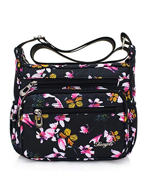 Womens Nylon Floral Shoulder Bag Crossbody Bag Messenger Bags Travel Handbags With Adjustable Strap Waterproof