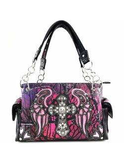 Justin West Camouflage Tree Branches Bling Rhinestone Cross Wings Handbag Purse Messenger Bags and Wallets