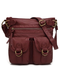Medium Crossbody Shoulder Bag for Women, Ultra Soft Washed Vegan Leather, H1998