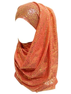 Lina & Lily Gold Glitter Plain Color Hijab Muslim Head Wrap Scarf Shawl