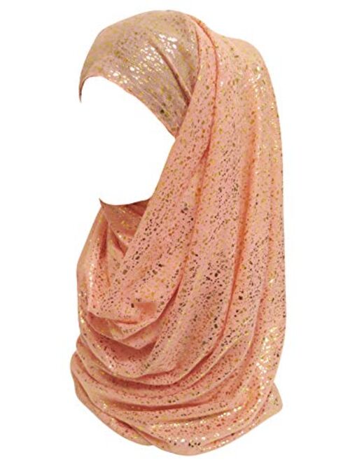 Lina & Lily Gold Glitter Plain Color Hijab Muslim Head Wrap Scarf Shawl