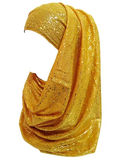 Lina & Lily Gold Glitter Plain Color Hijab Muslim Head Wrap Scarf Shawl