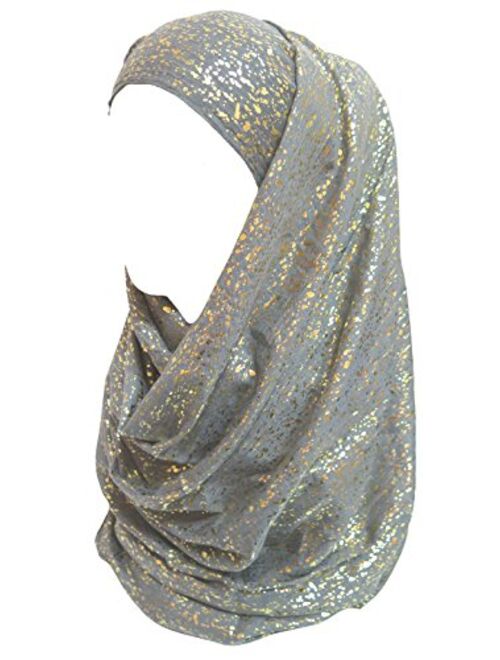 Lina & Lily Gold Glitter Plain Color Hijab Muslim Head Wrap Scarf Shawl