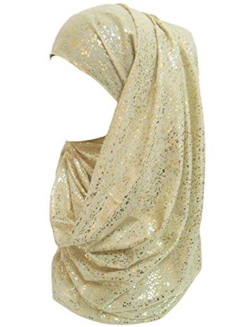 Lina & Lily Gold Glitter Plain Color Hijab Muslim Head Wrap Scarf Shawl