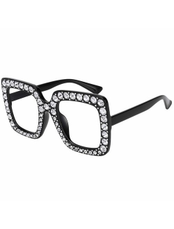 ROYAL GIRL Elton Square Rhinestone Sunglasses Oversized Diamond Bling Bling Glasses