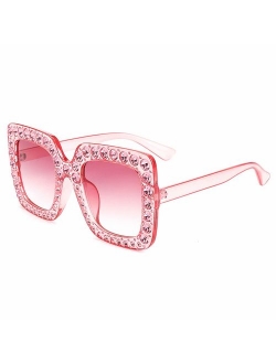 ROYAL GIRL Elton Square Rhinestone Sunglasses Oversized Diamond Bling Bling Glasses