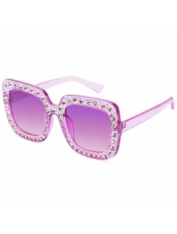 ROYAL GIRL Elton Square Rhinestone Sunglasses Oversized Diamond Bling Bling Glasses