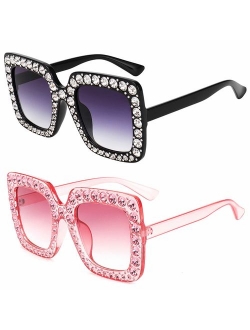 ROYAL GIRL Elton Square Rhinestone Sunglasses Oversized Diamond Bling Bling Glasses