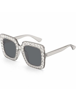 ROYAL GIRL Elton Square Rhinestone Sunglasses Oversized Diamond Bling Bling Glasses