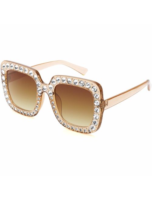 ROYAL GIRL Elton Square Rhinestone Sunglasses Oversized Diamond Bling Bling Glasses