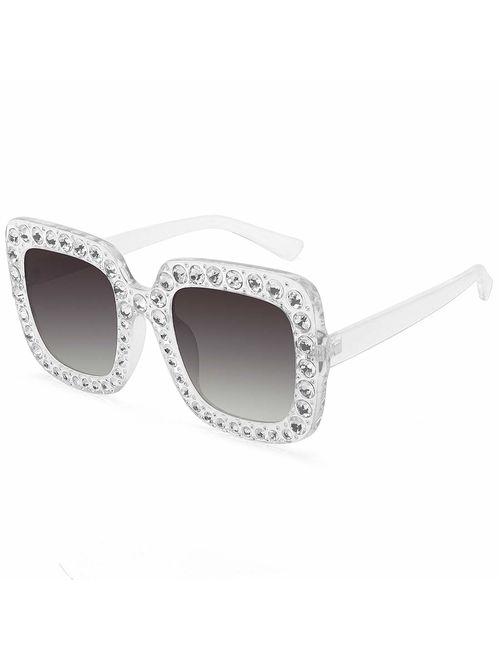 ROYAL GIRL Elton Square Rhinestone Sunglasses Oversized Diamond Bling Bling Glasses