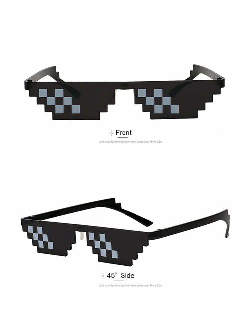 YSSHUI [3 Pack] Thug Life Sunglasses, Men Women Glass 8 Bit Pixel Mosaic Glasses Photo Props Unisex Sunglass Toy - Black