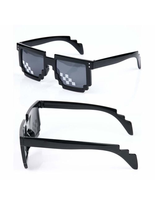 YSSHUI [3 Pack] Thug Life Sunglasses, Men Women Glass 8 Bit Pixel Mosaic Glasses Photo Props Unisex Sunglass Toy - Black