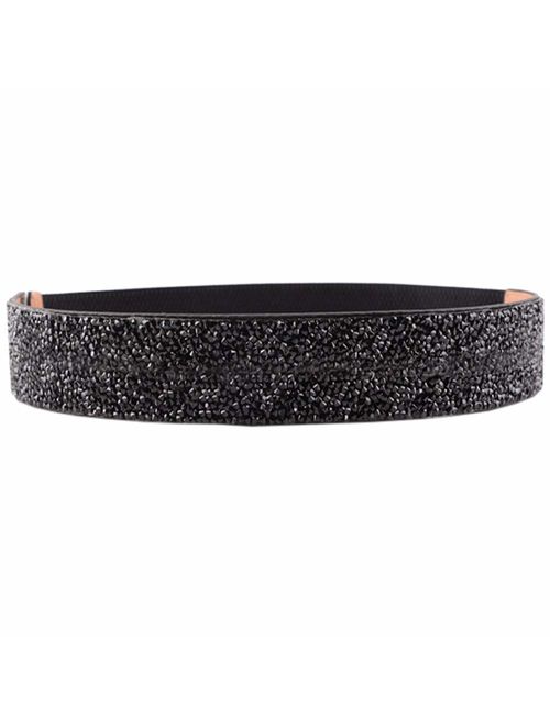 ALAIX Women's Stretchy Dress Belts Sparkle Bling Rhinestone Shiny Party Belt Elastic Waist Belt