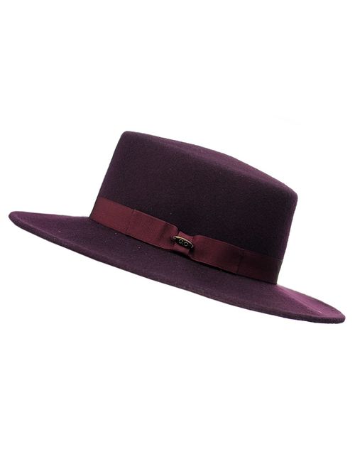 NYFASHION101 Wool Wide Brim Porkpie Fedora Hat w/Simple Band Accent