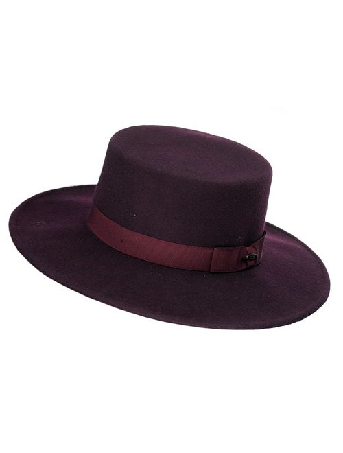 NYFASHION101 Wool Wide Brim Porkpie Fedora Hat w/Simple Band Accent