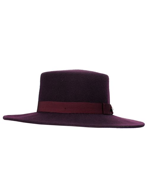 NYFASHION101 Wool Wide Brim Porkpie Fedora Hat w/Simple Band Accent