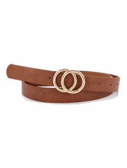 Women's 7/8"(2.2cm) Width Matt Soft Faux Leather Belt with Double O-Ring Buckle