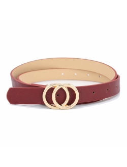 Women's 7/8"(2.2cm) Width Matt Soft Faux Leather Belt with Double O-Ring Buckle