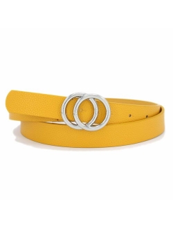 Women's 7/8"(2.2cm) Width Matt Soft Faux Leather Belt with Double O-Ring Buckle