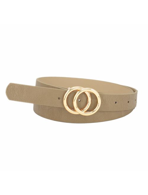 Women's 7/8"(2.2cm) Width Matt Soft Faux Leather Belt with Double O-Ring Buckle