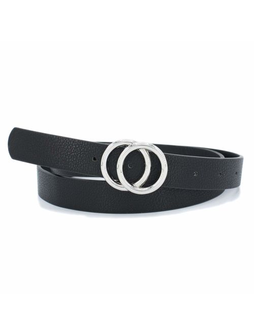 Women's 7/8"(2.2cm) Width Matt Soft Faux Leather Belt with Double O-Ring Buckle