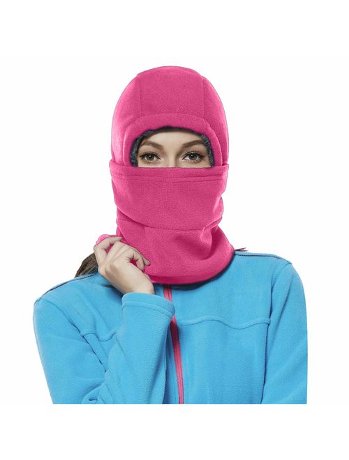 Achiou Balaclava Fleece Hood for Women Kids Thick Ski Face Mask Hat Cold Weather Winter Warmer Windproof Adjustable Cycling