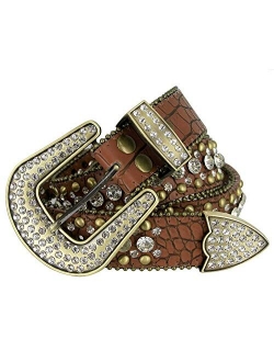 Women's Western Cowgirl Rhinestone Studded Leather Belt 1-1/2