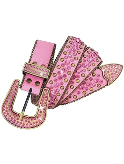 Women's Western Cowgirl Rhinestone Studded Leather Belt 1-1/2