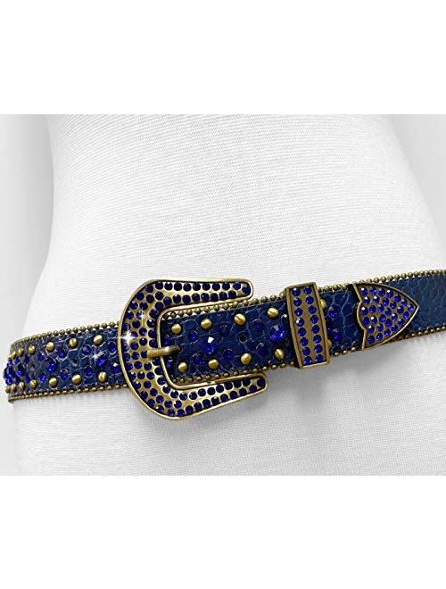 Women's Western Cowgirl Rhinestone Studded Leather Belt 1-1/2