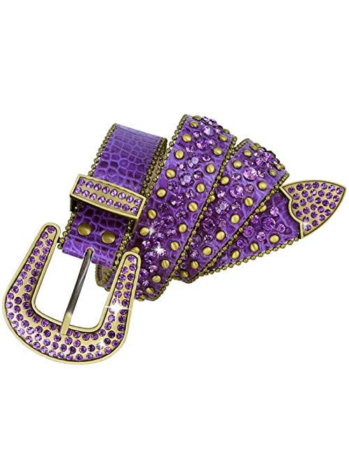 Women's Western Cowgirl Rhinestone Studded Leather Belt 1-1/2