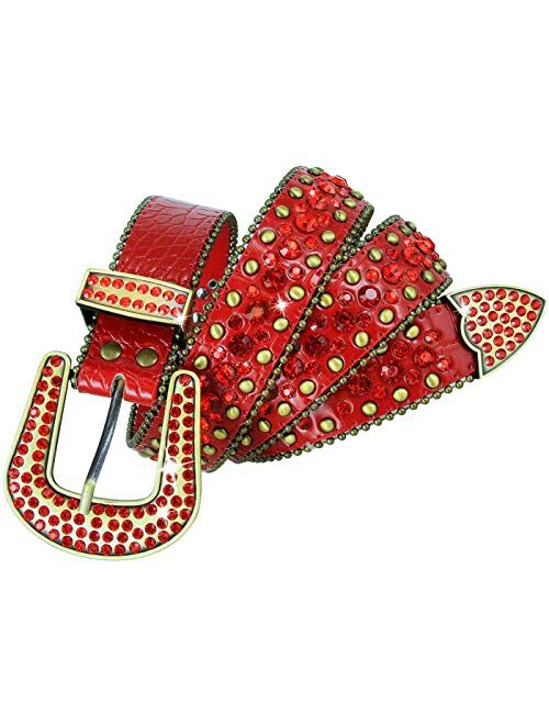 Women's Western Cowgirl Rhinestone Studded Leather Belt 1-1/2