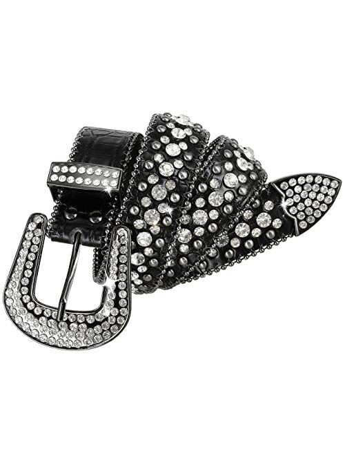 Women's Western Cowgirl Rhinestone Studded Leather Belt 1-1/2