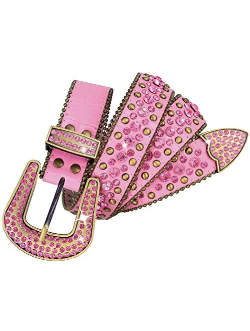 Women's Western Cowgirl Rhinestone Studded Leather Belt 1-1/2