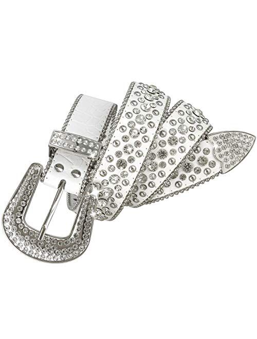 Women's Western Cowgirl Rhinestone Studded Leather Belt 1-1/2