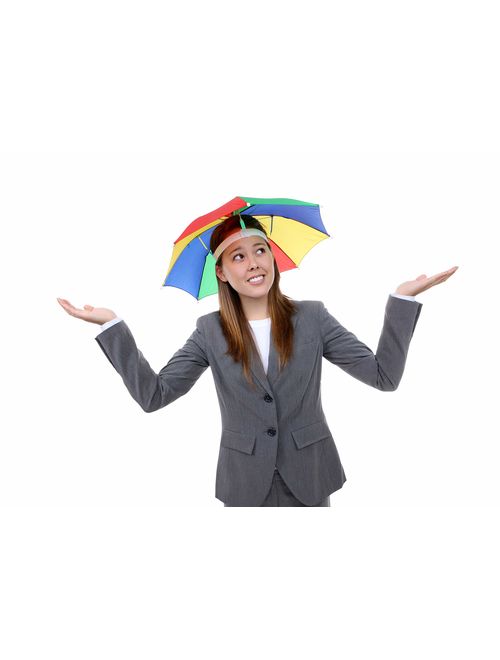 Bedwina Umbrella Hat (Pack of 4) - 20 Inch, Hands Free, Funny Rainbow Colorful Beach Party Hats, Adjustable Size Fits All Ages, Kids, Men & Women