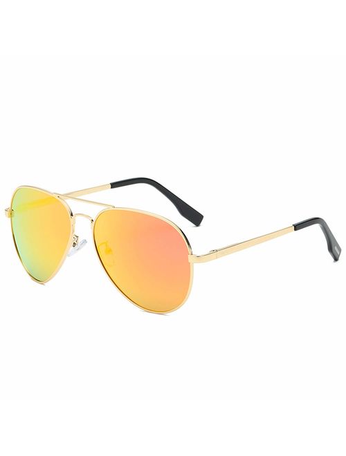 AZORB Polarized Aviator Sunglasses Mirrored Lens Metal Frame for Men Women, 100% UV 400 Protection