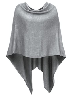 DJT Womens Solid Knit Short Asymmetric Wrap Poncho Topper