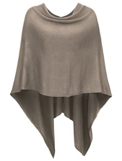 DJT Womens Solid Knit Short Asymmetric Wrap Poncho Topper