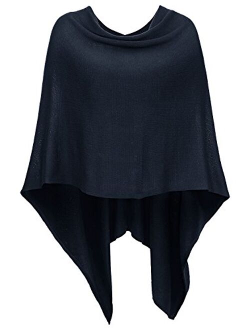 DJT Womens Solid Knit Short Asymmetric Wrap Poncho Topper